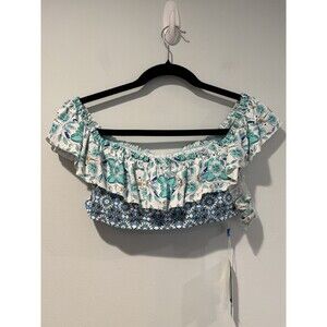 NEW Bleu Rod Beattie Swim Top Womens 8 Ruffle Shoulder/Strapless/Halter Floral